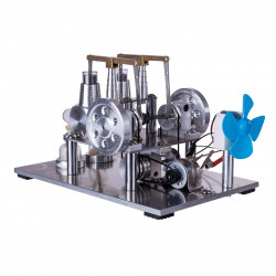 2 cylinders hot air balance type generator stirling engine model with voltage meter bulb fan physical experiment educational toy