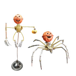 2pcs/set steampunk brass pumpkin spider scarecrow 3d metal model kits for halloween