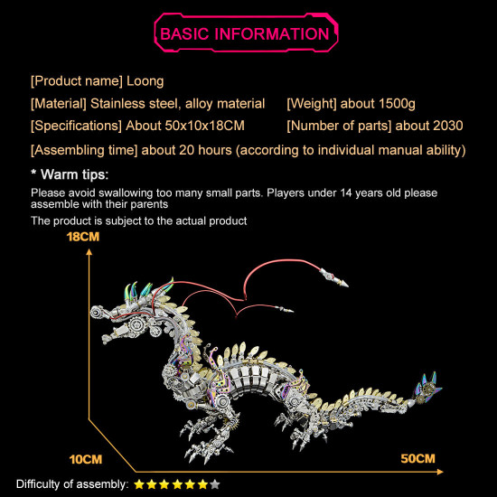 50cm cyberpunk mythical dragon 3d metal puzzle kits 50cm cyberpunk mythical dragon 3d metal puzzle kits