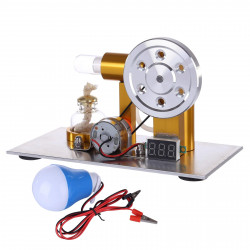 l-shaped customized golden led stirling engine model with voltage digital display meter